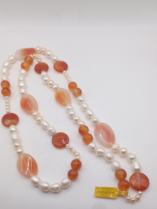 Alexander Kalifano Jewelry - Alexander Kalifano Cultured Pearl and Carnelian Bead Necklace